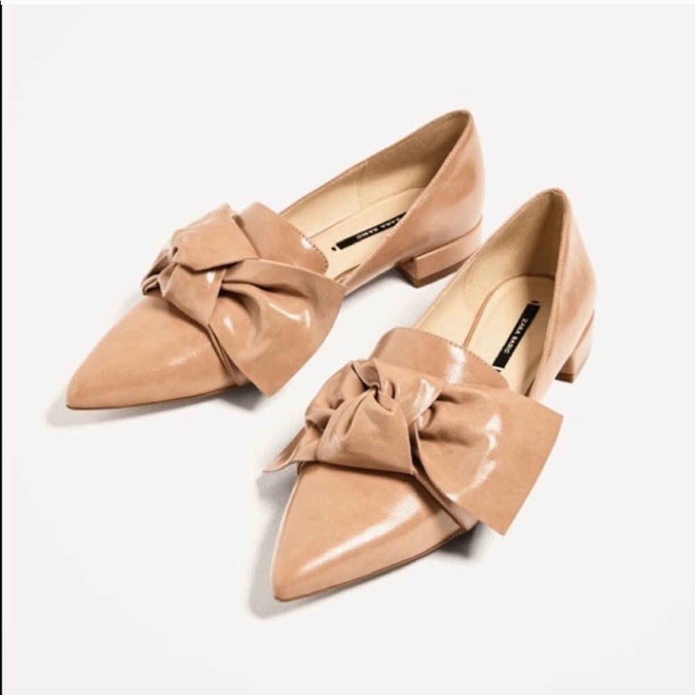 Zara patent nude bow flats size 8